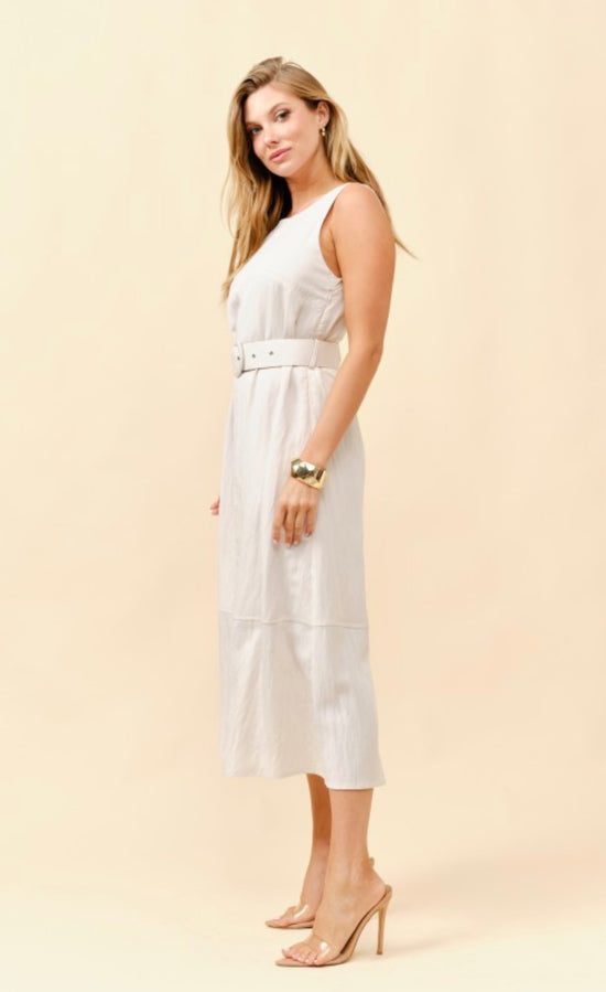 TEA & CUP Grace Belted Midi Dress Cream