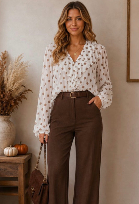 Timing Polka Dot Ruffle Front Blouse Ivory