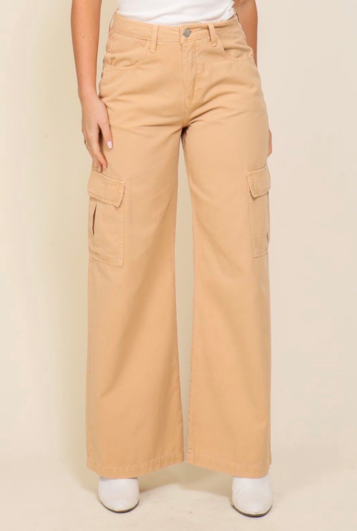 Timing Wide Leg Cargo Denim Pants Taupe