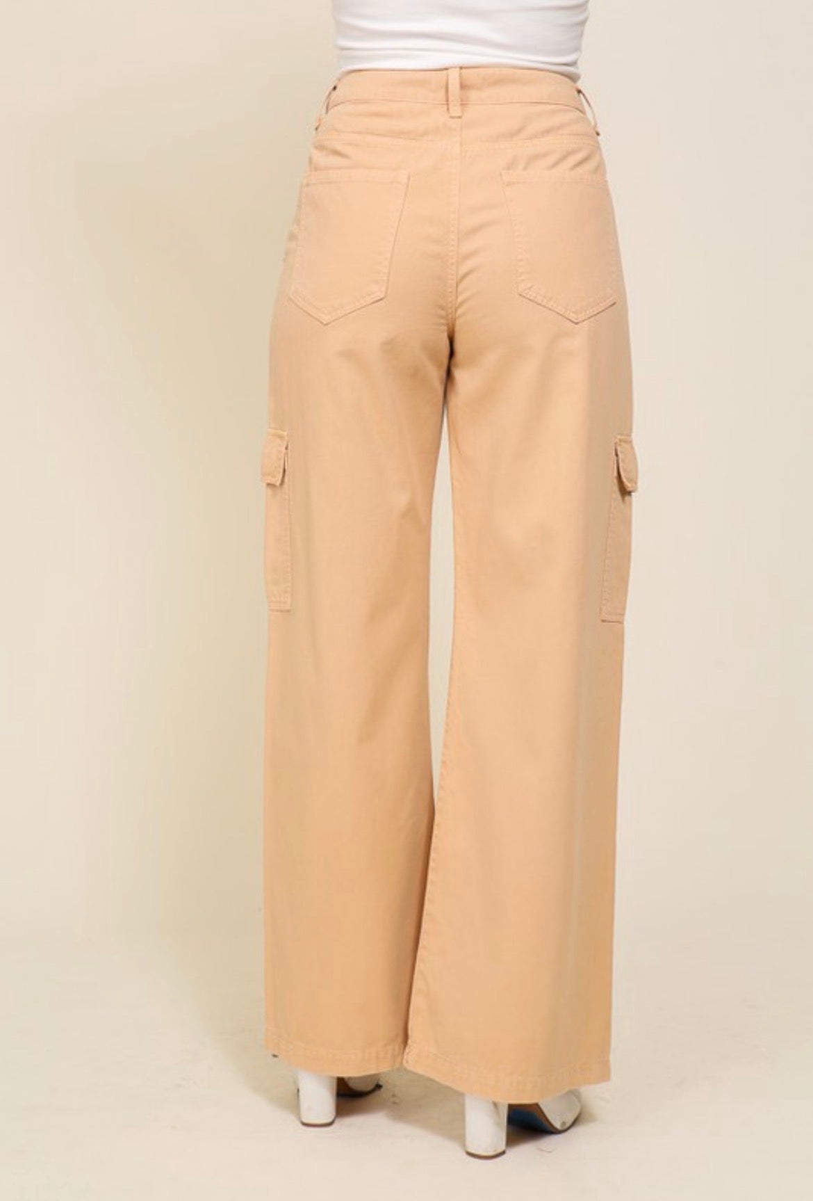 Timing Wide Leg Cargo Denim Pants Taupe