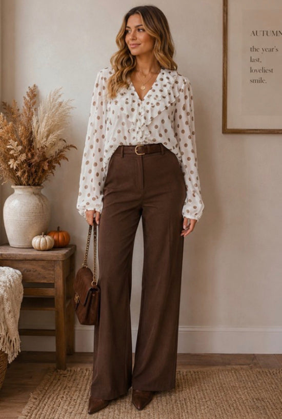 Timing Polka Dot Ruffle Front Blouse Ivory