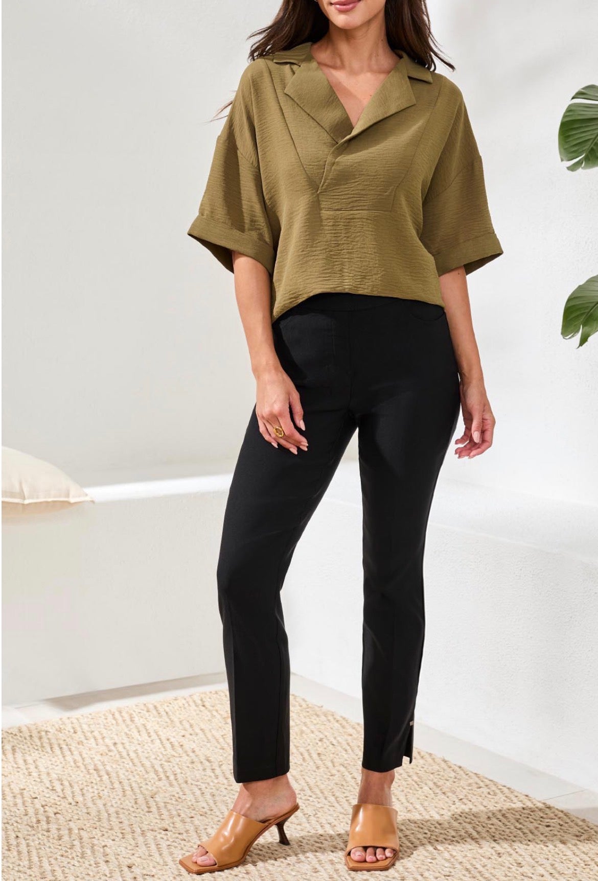 Tribal Pull On Ankle Black Pant
