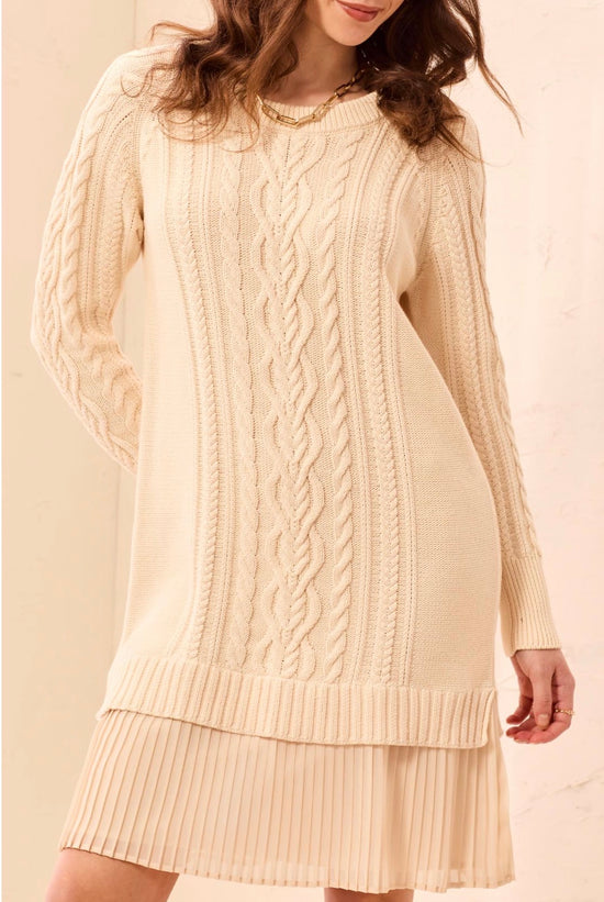 Tribal Long Sleeve Sweater Dress w/ Chiffon Cream
