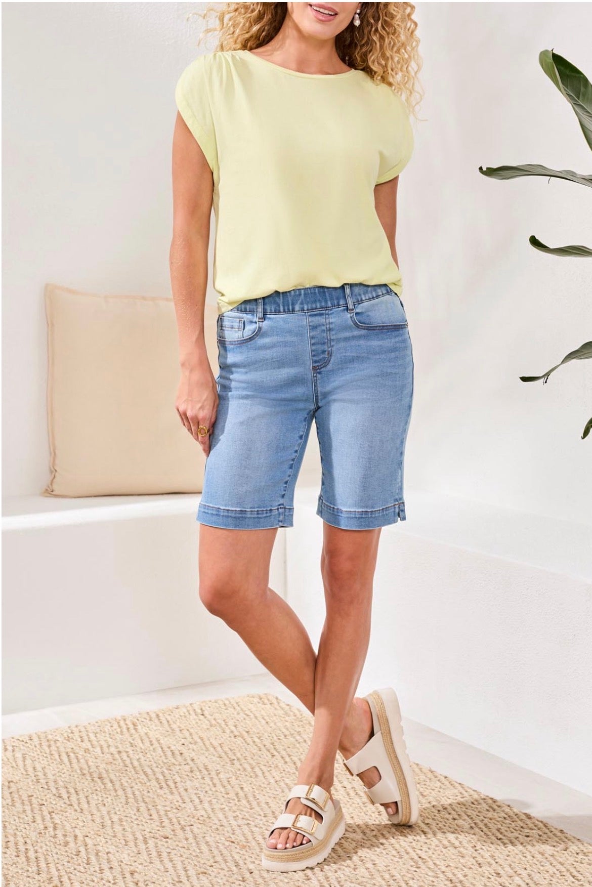 Tribal Pull On Bermuda Denim Shorts