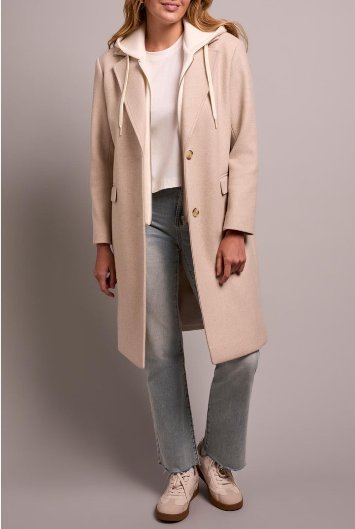 Tribal Soft Knit Trench Coat w/Hood Removable Interlay Oatmeal