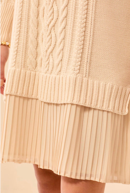 Tribal Long Sleeve Sweater Dress w/ Chiffon Cream