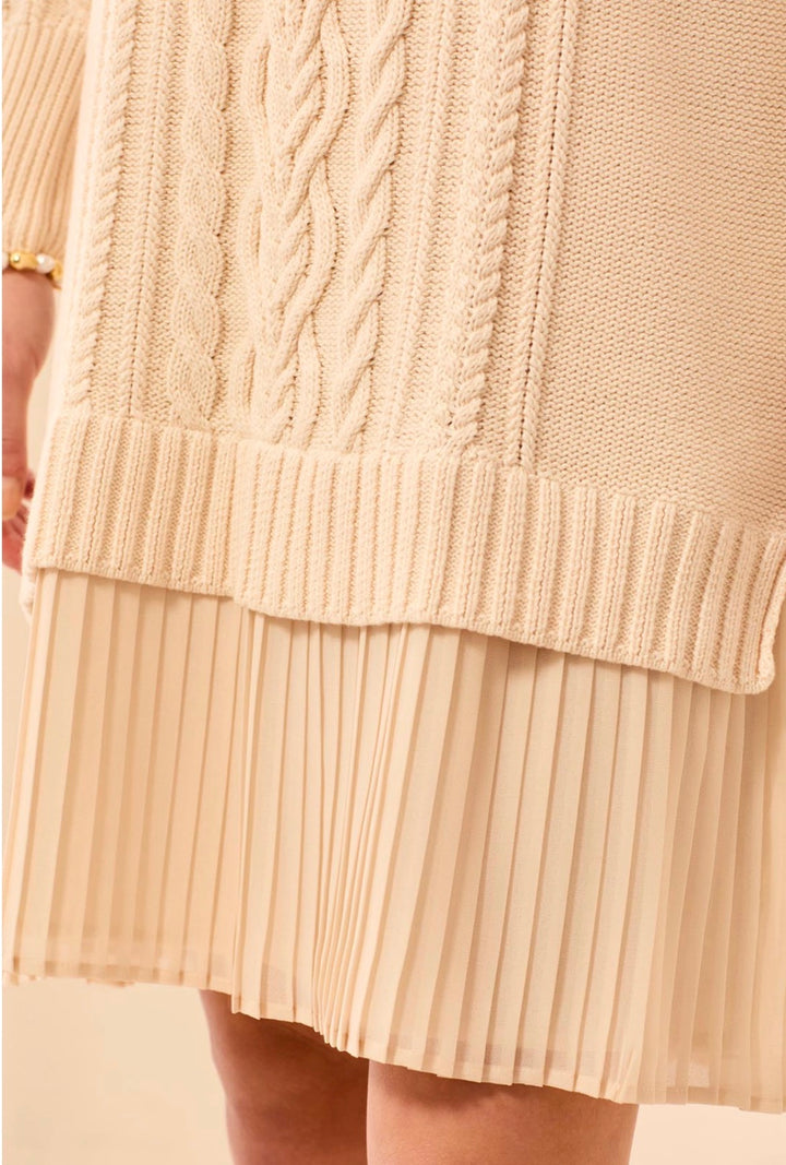 Tribal Long Sleeve Sweater Dress w/ Chiffon Cream