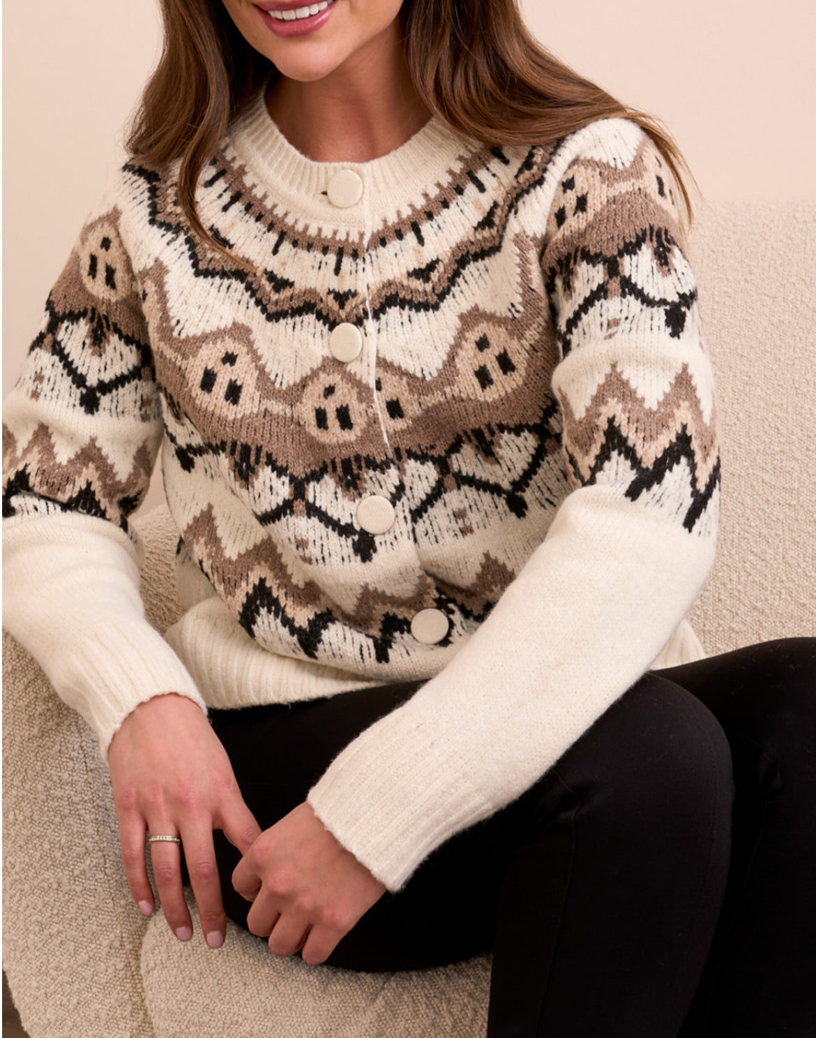 Tribal L/S Button Front Moonstone Cardigan