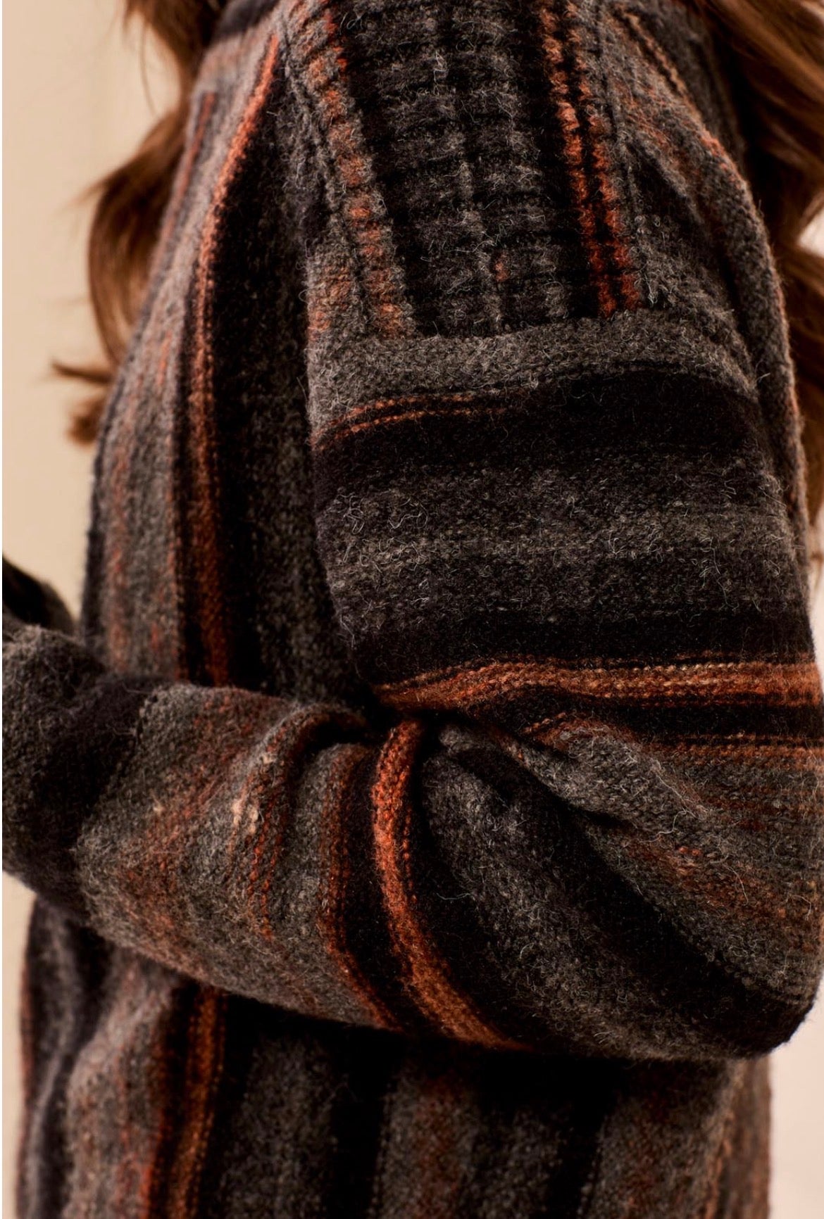 Tribal Long Sleeve Yarn Dye Boat Neck Sweater Gray Multicolor Striped