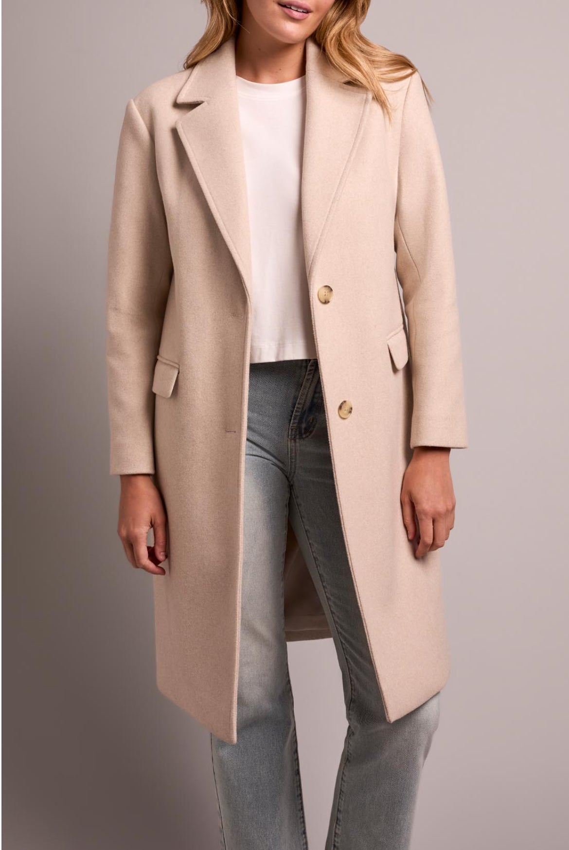 Tribal Soft Knit Trench Coat w/Hood Removable Interlay Oatmeal