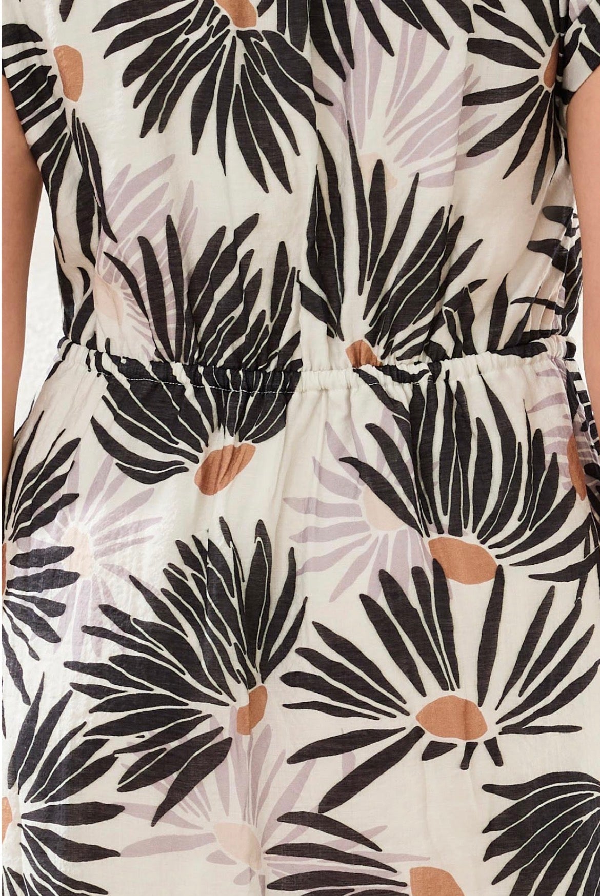 Tribal S/S Drawstring Waist Dress Printed White/Black