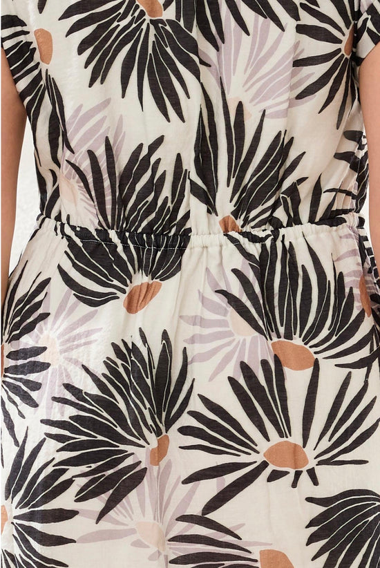 Tribal S/S Drawstring Waist Dress Printed White/Black