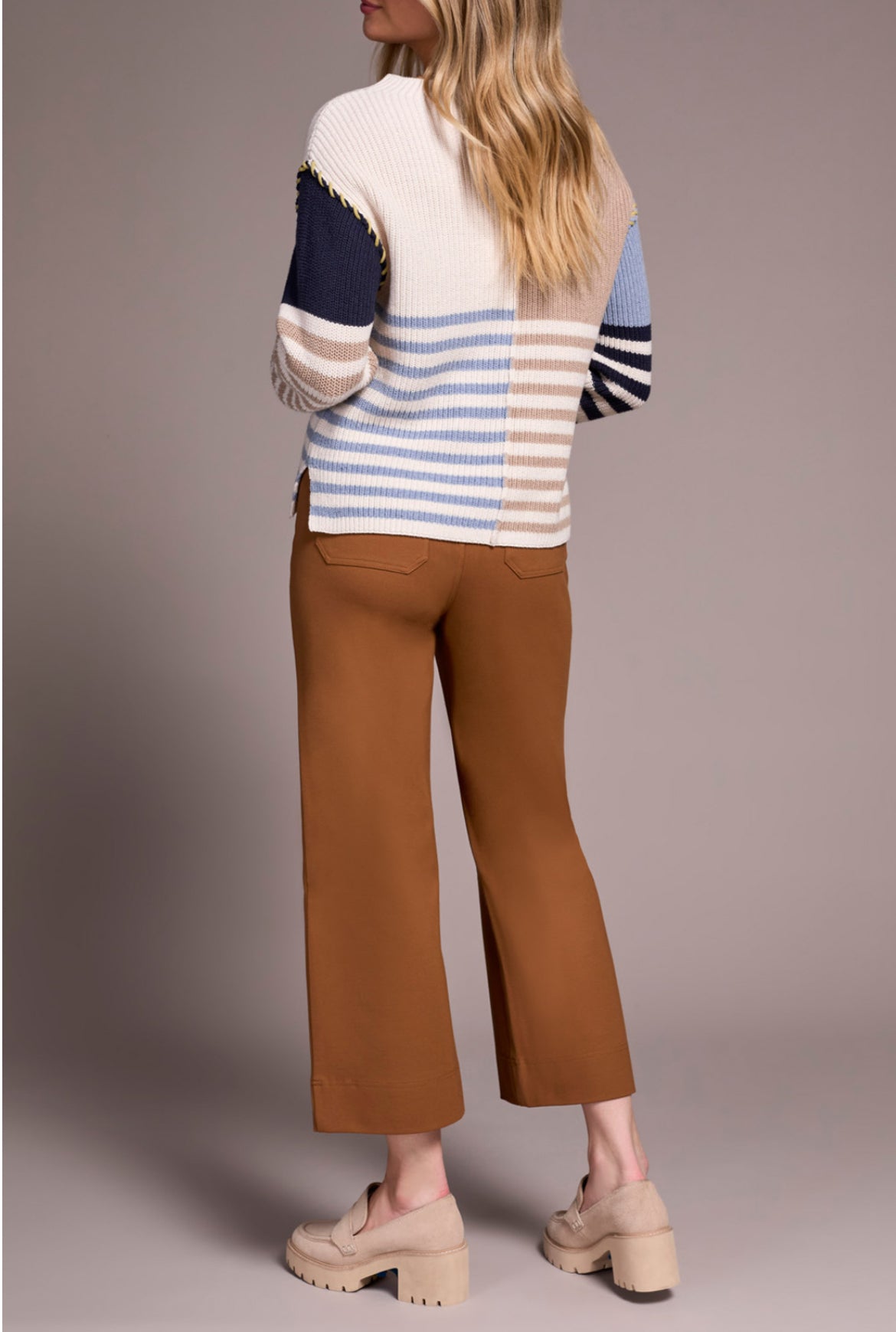 Tribal L/S Boat Neck Patch Sweater Sandstone
