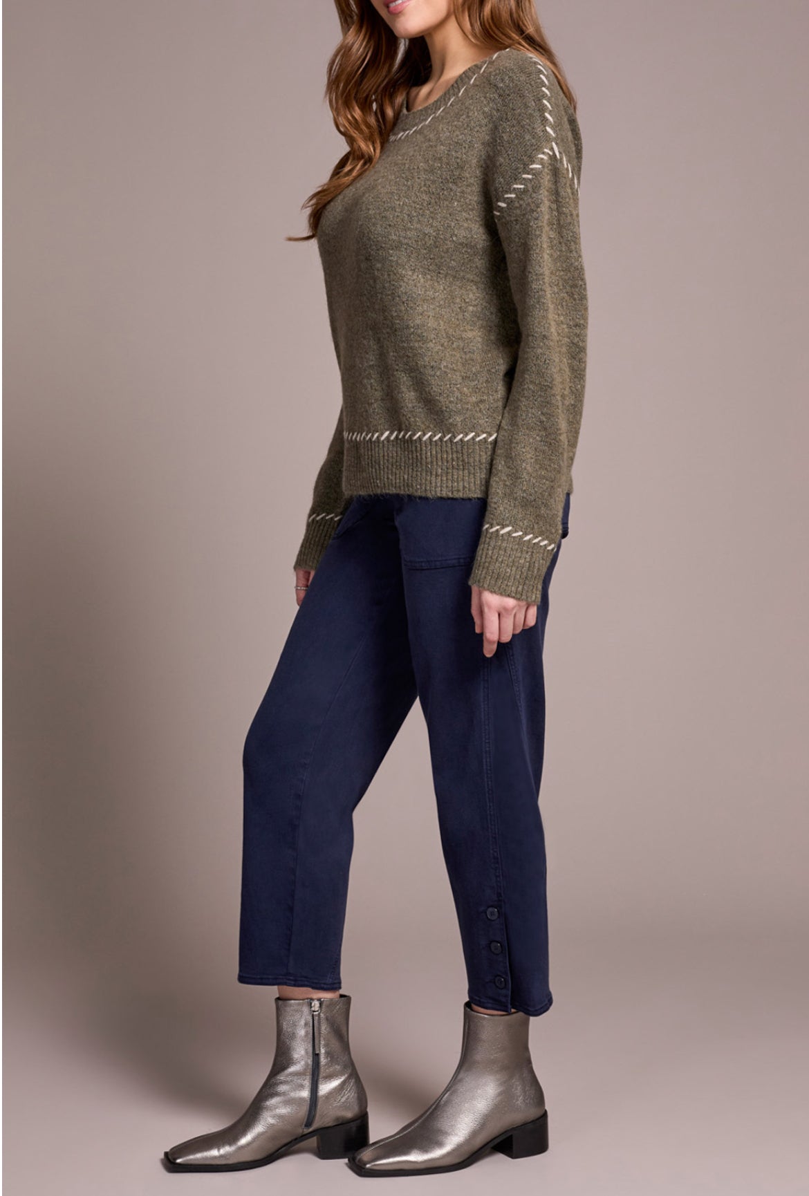 Tribal L/S Crew Neck Rope Design Details Sweater Ivy Mix