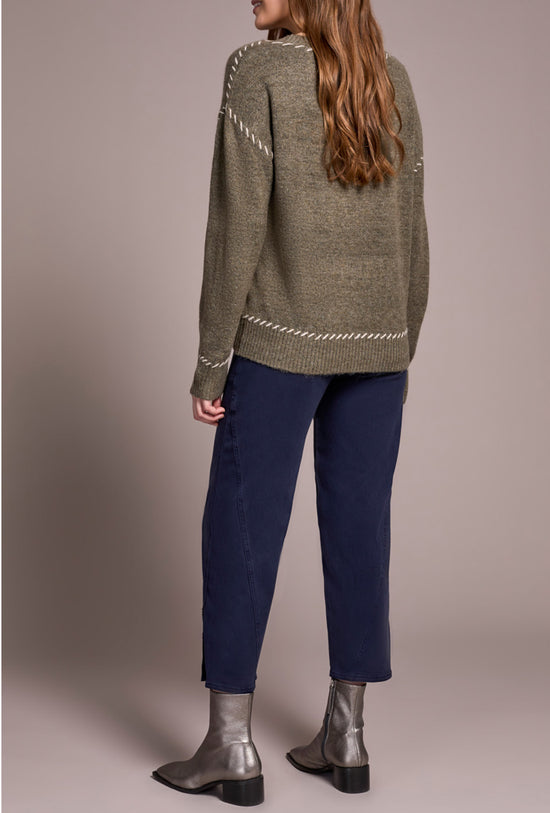 Tribal L/S Crew Neck Rope Design Details Sweater Ivy Mix