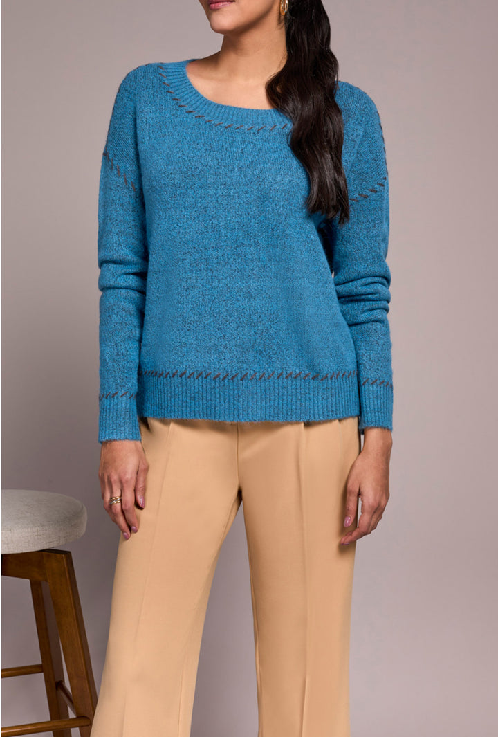 Tribal L/S Crew Neck Rope Design Details Sweater Turquoise
