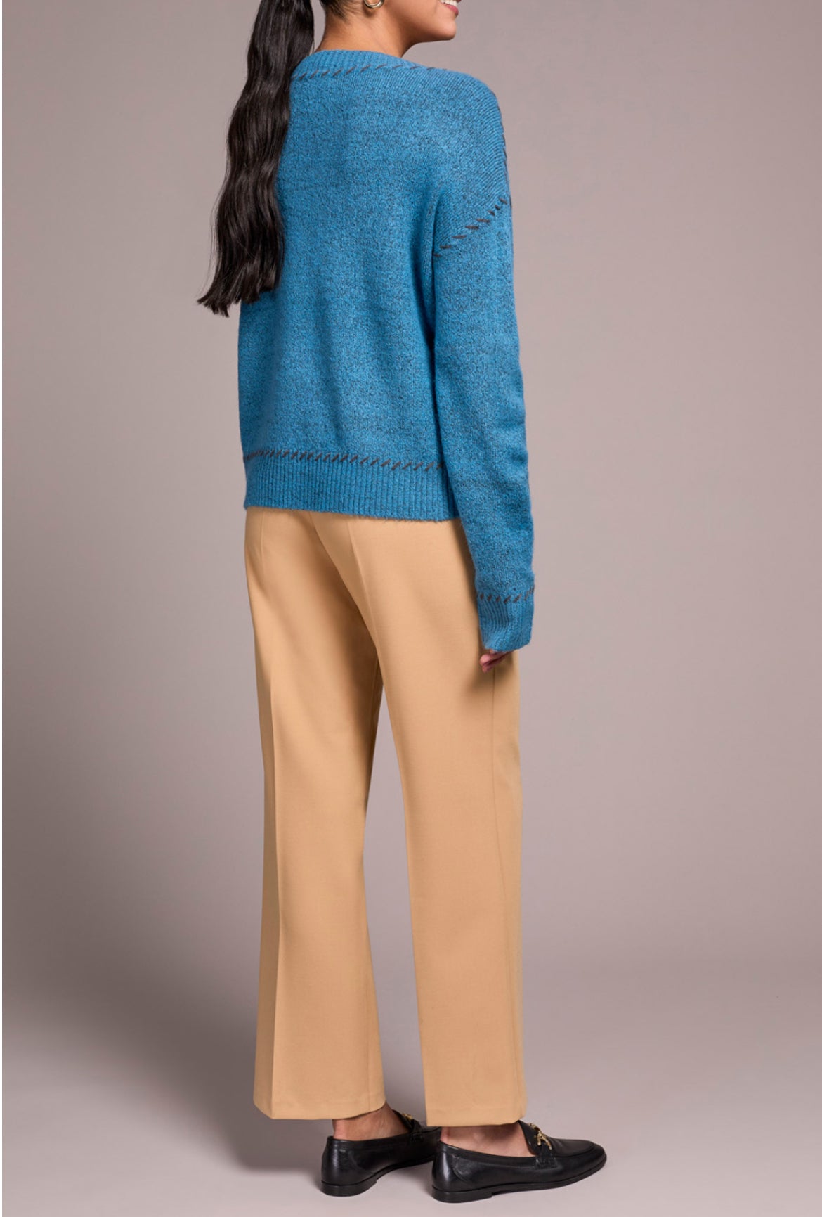 Tribal L/S Crew Neck Rope Design Details Sweater Turquoise