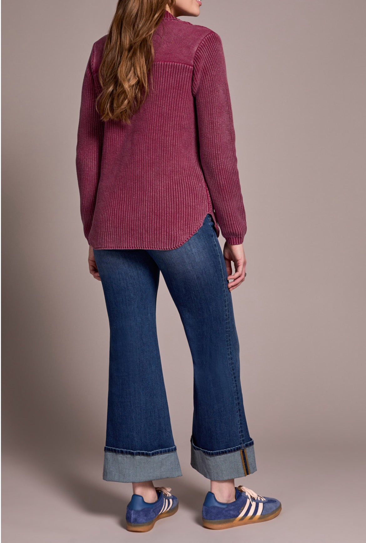Tribal Sweater Shacket w/Special Wash Effect Plumwine