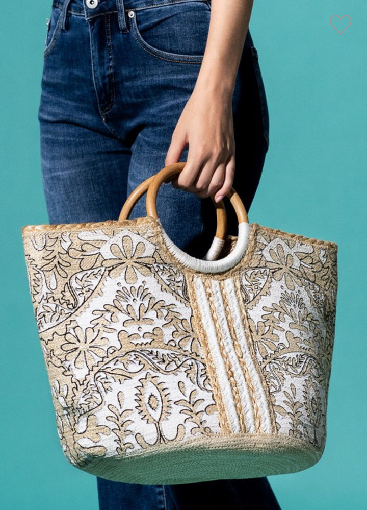 URBAN Myth Jute Tote Bag Cream/Brown/Black