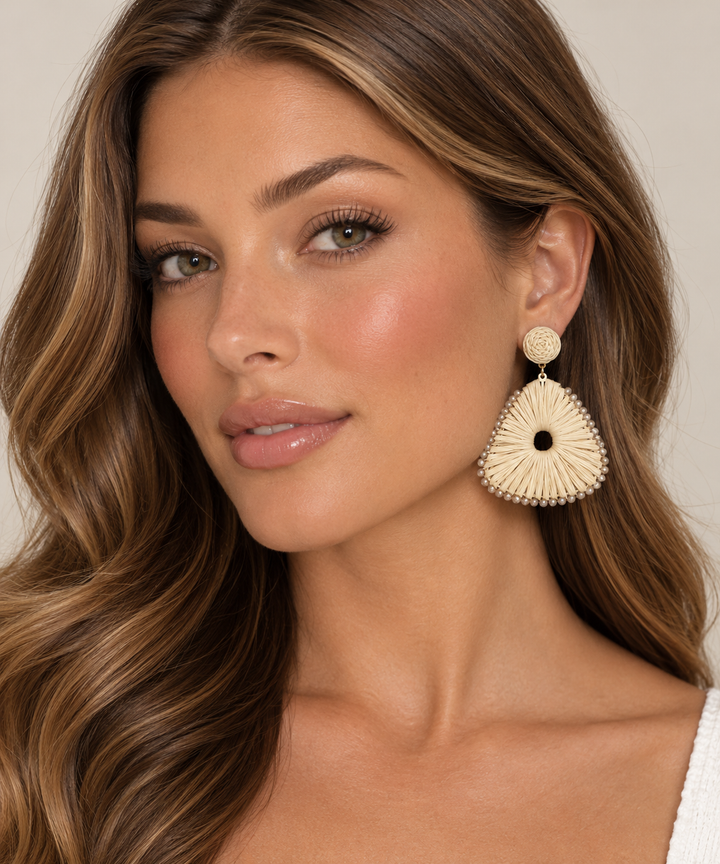 MER Raffia Tri Dangle Earrings Nat10319