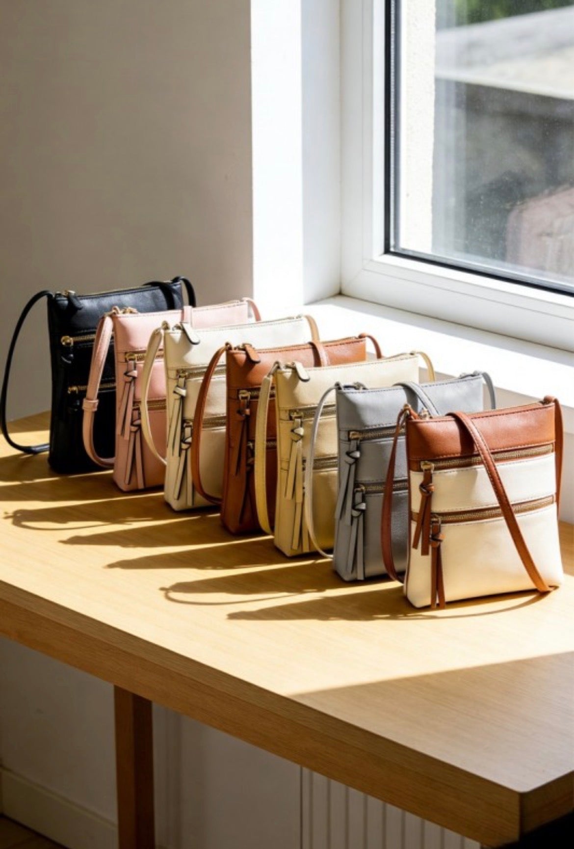 ZEN Vegan Leather Triple Zipper Crossbody Shoulder Bag