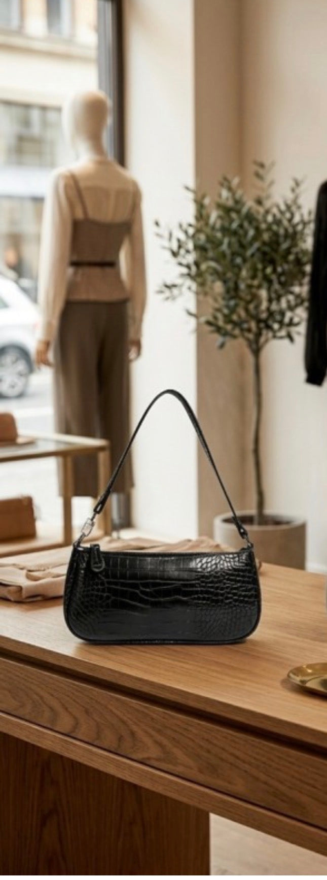 ZEN Crocodile Pattern Clutch Shoulder Purse Black