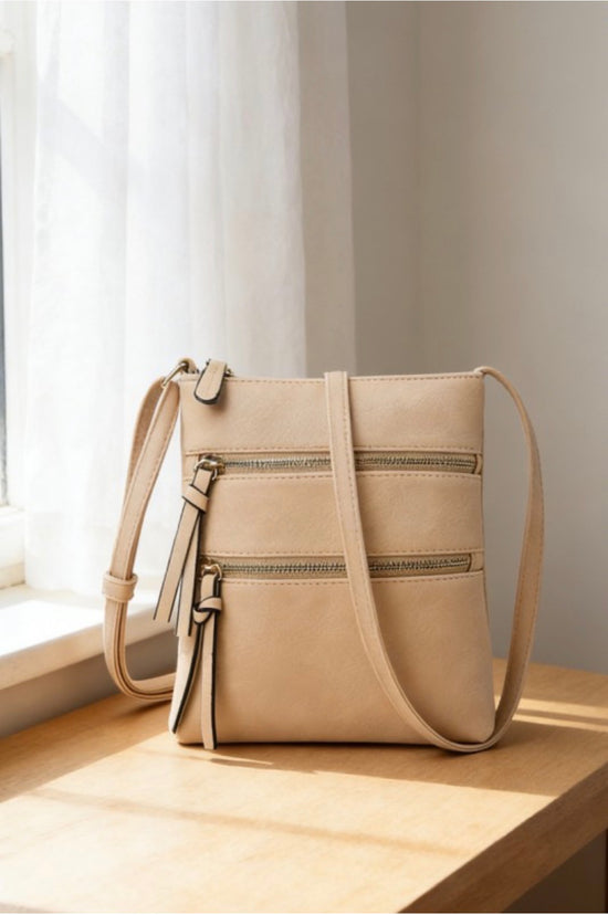 ZEN Vegan Leather Triple Zipper Crossbody Shoulder Bag