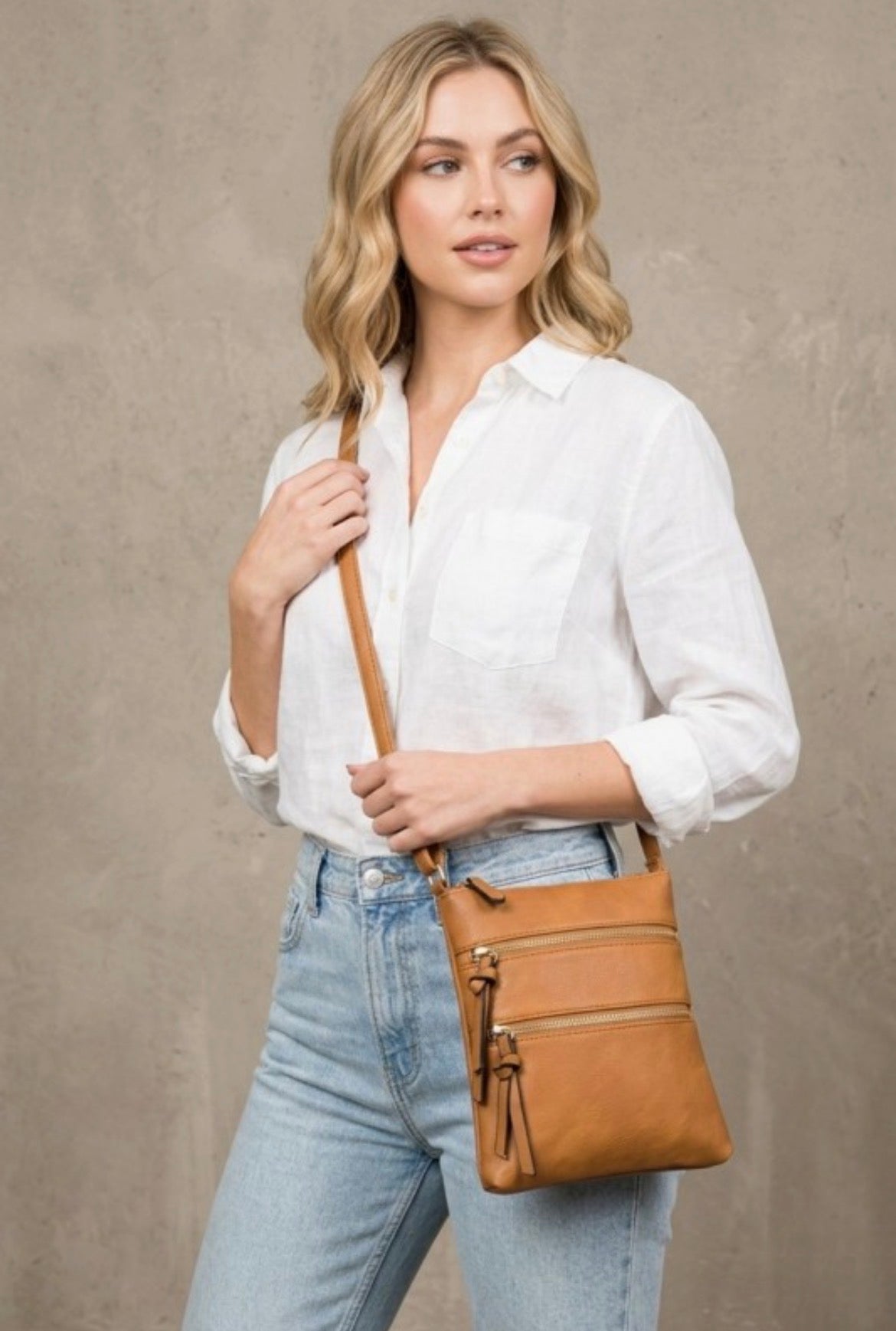 ZEN Vegan Leather Triple Zipper Crossbody Shoulder Bag