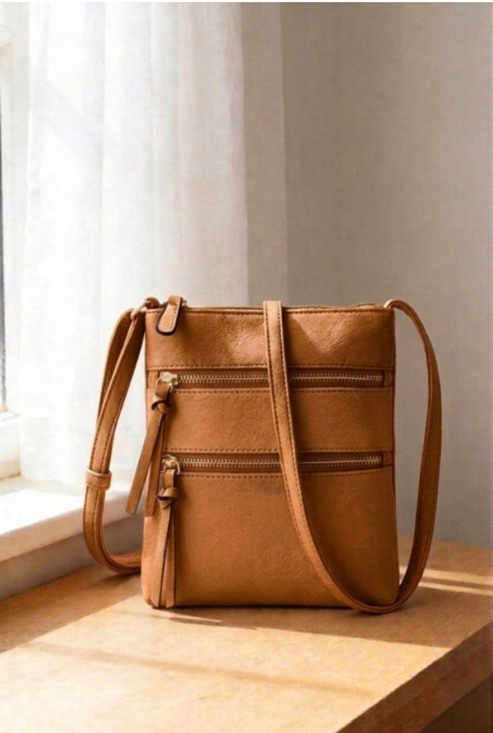 ZEN Vegan Leather Triple Zipper Crossbody Shoulder Bag