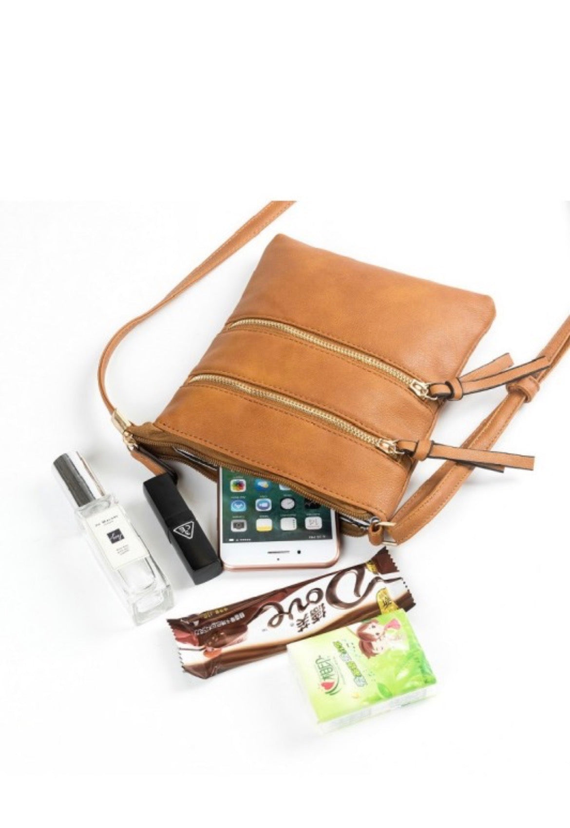 ZEN Vegan Leather Triple Zipper Crossbody Shoulder Bag