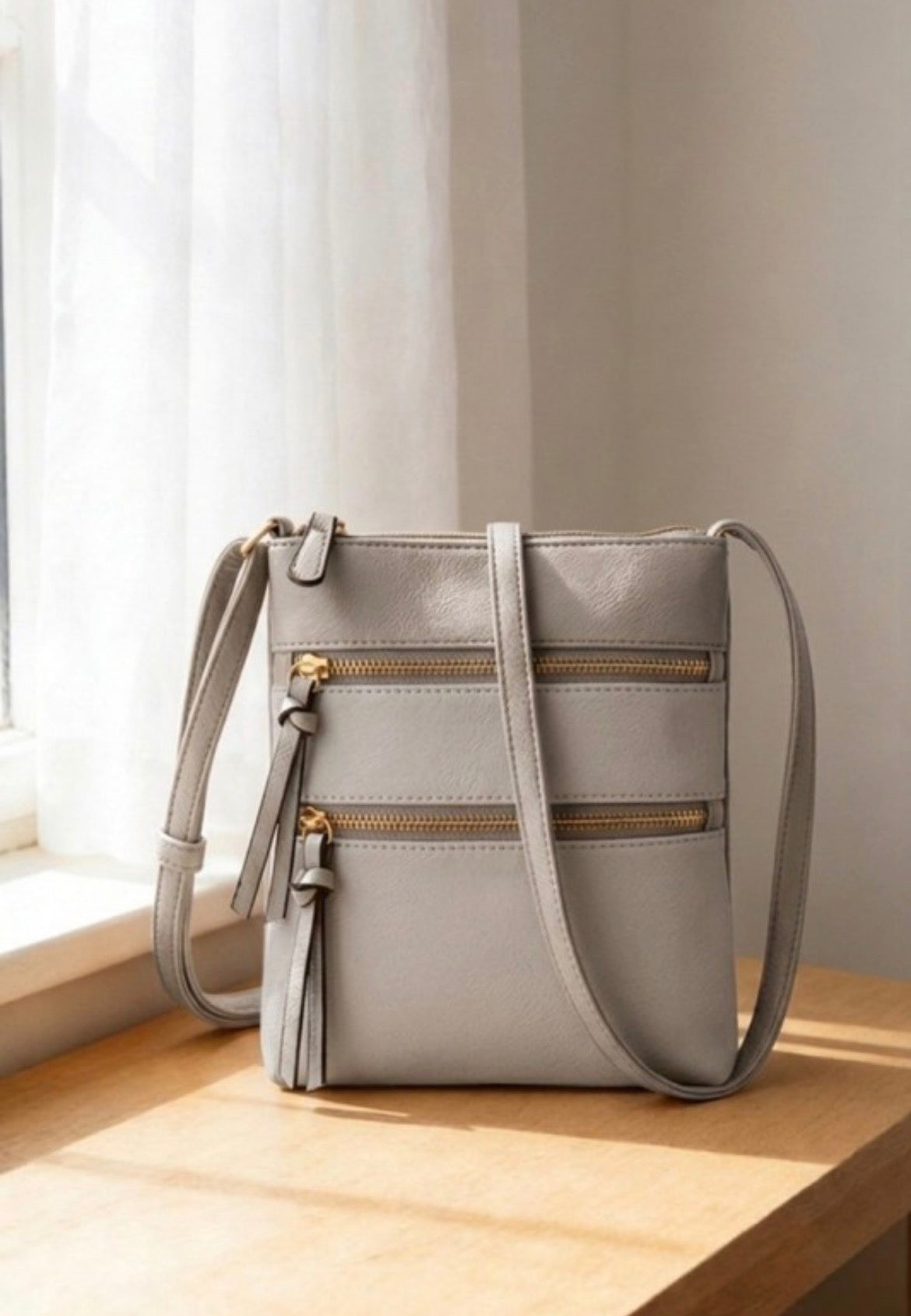ZEN Vegan Leather Triple Zipper Crossbody Shoulder Bag