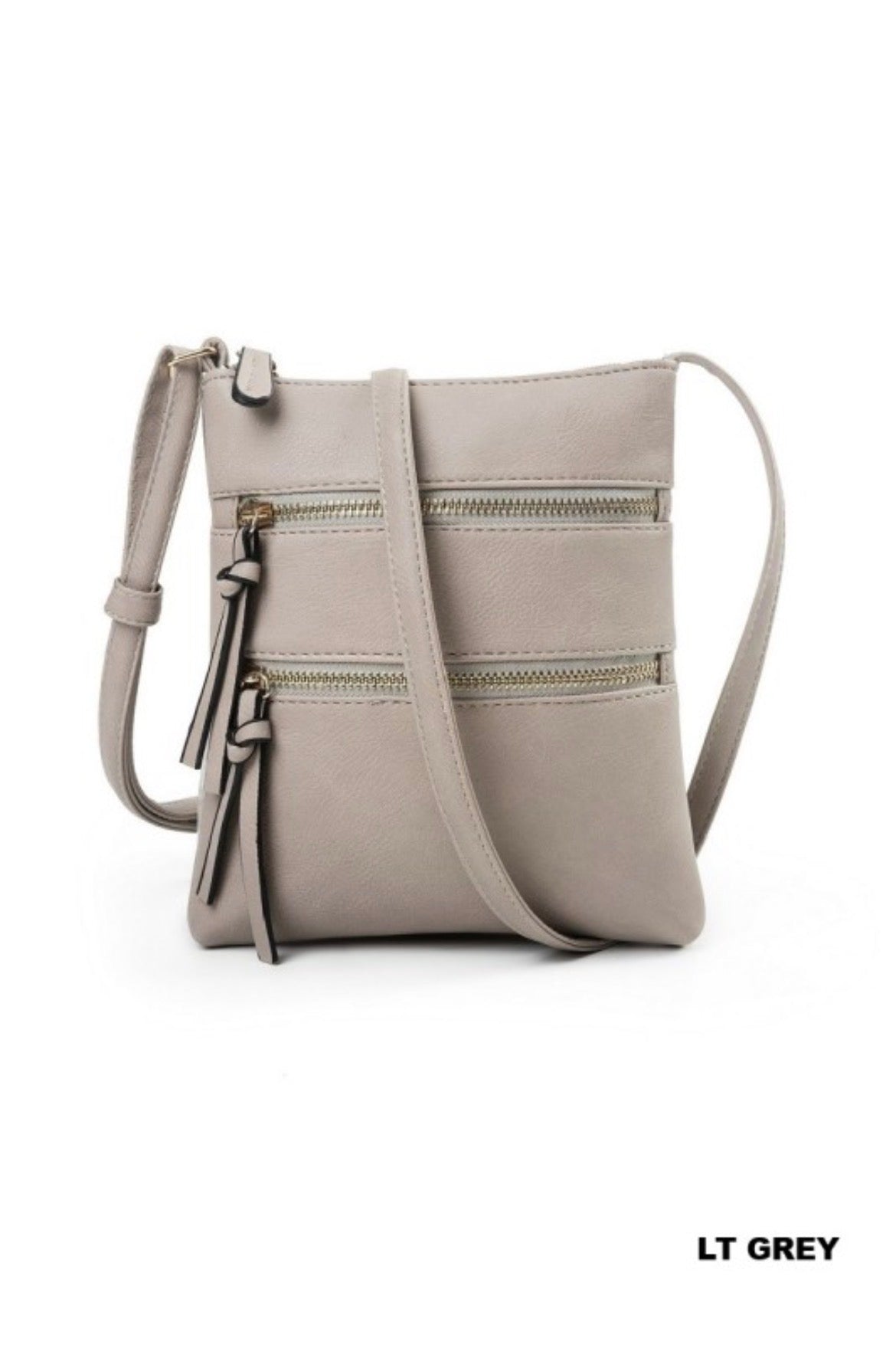 ZEN Vegan Leather Triple Zipper Crossbody Shoulder Bag