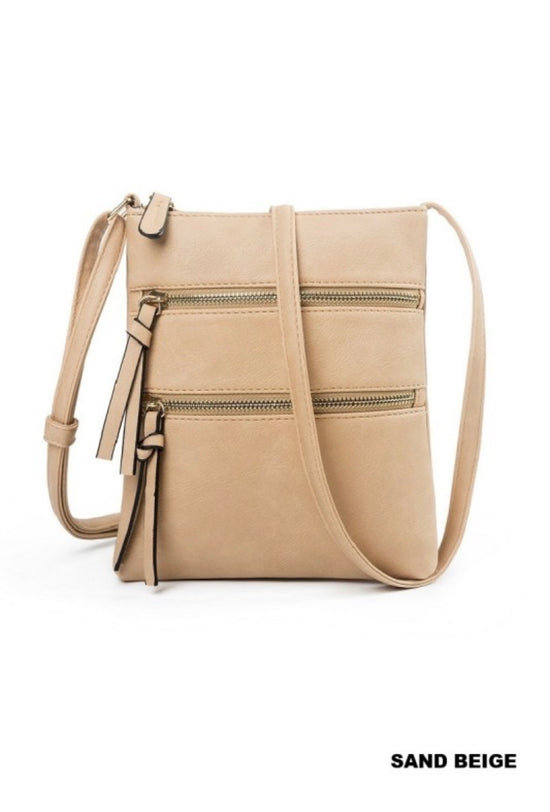 ZEN Vegan Leather Triple Zipper Crossbody Shoulder Bag