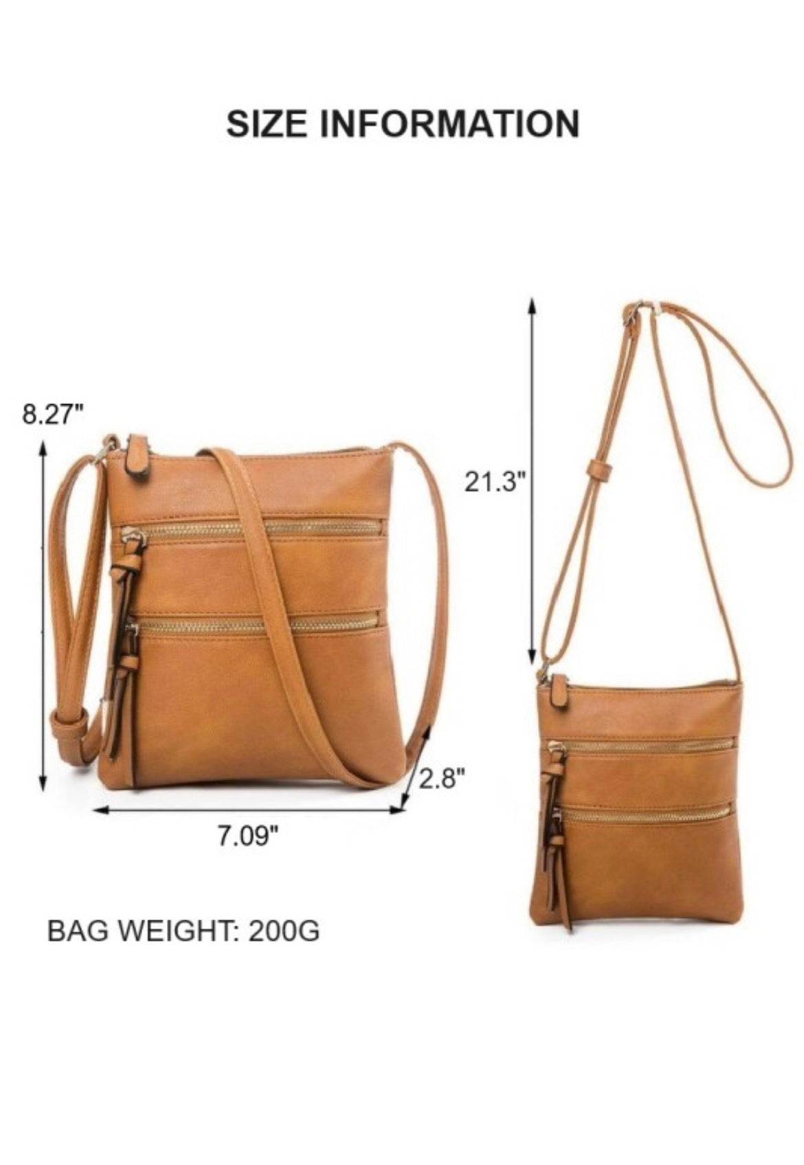 ZEN Vegan Leather Triple Zipper Crossbody Shoulder Bag