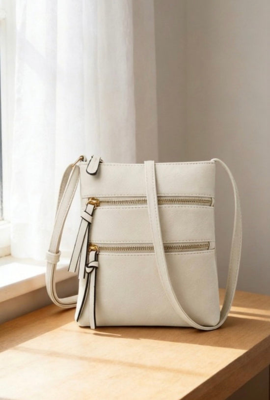 ZEN Vegan Leather Triple Zipper Crossbody Shoulder Bag