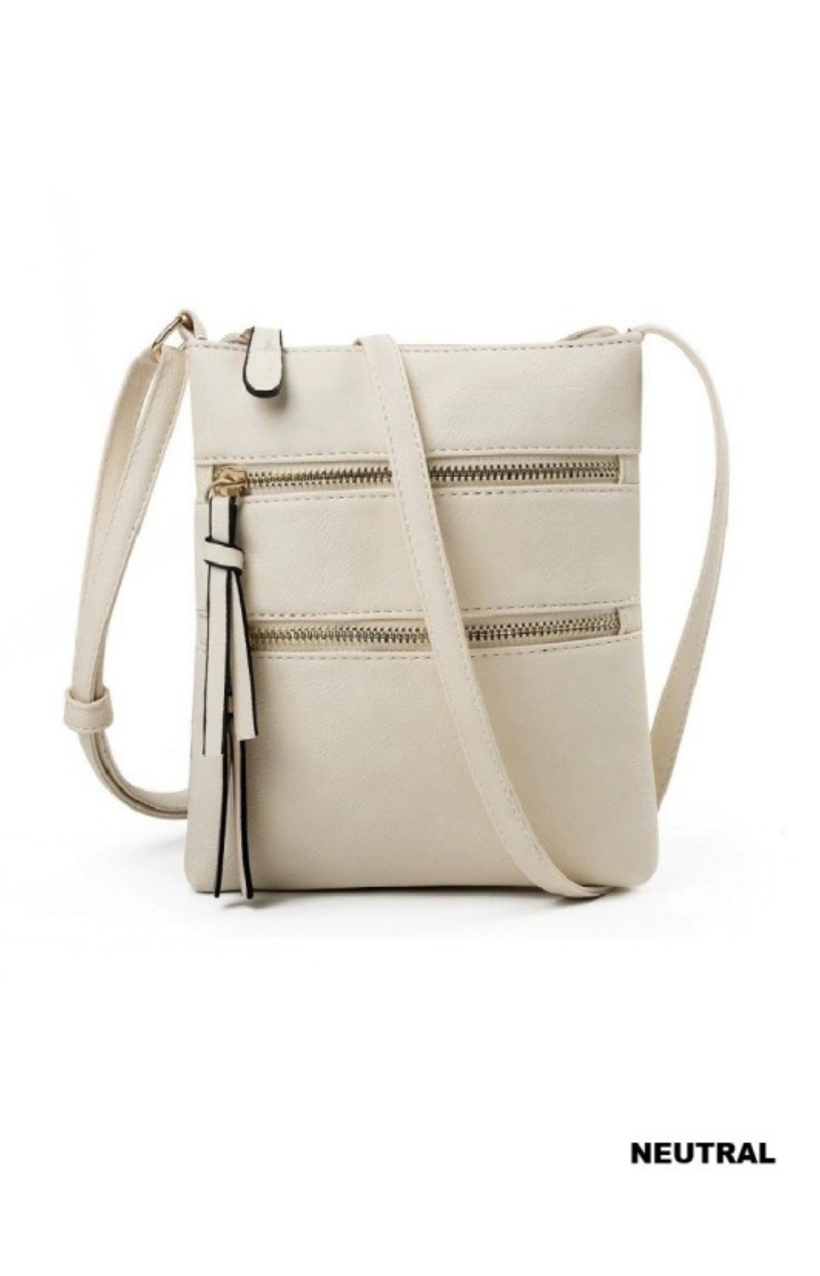 ZEN Vegan Leather Triple Zipper Crossbody Shoulder Bag