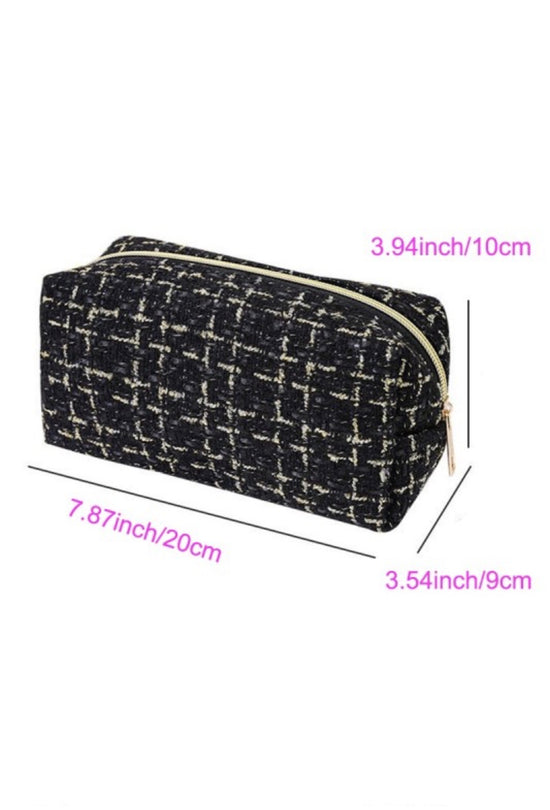 ZEN Gold Checkered Woven Cosmetic Bag