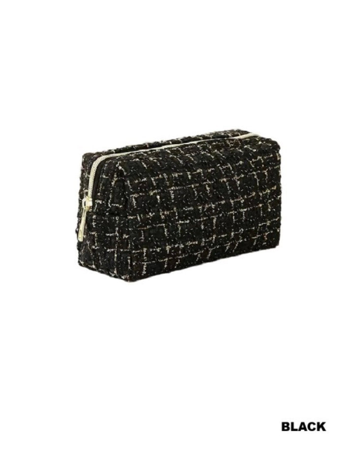 ZEN Gold Checkered Woven Cosmetic Bag