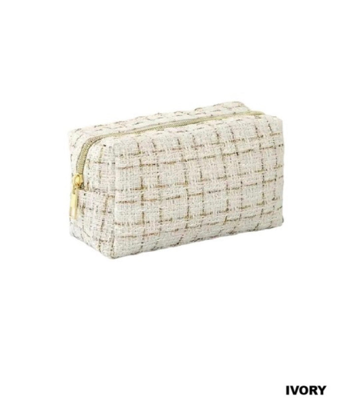 ZEN Gold Checkered Woven Cosmetic Bag