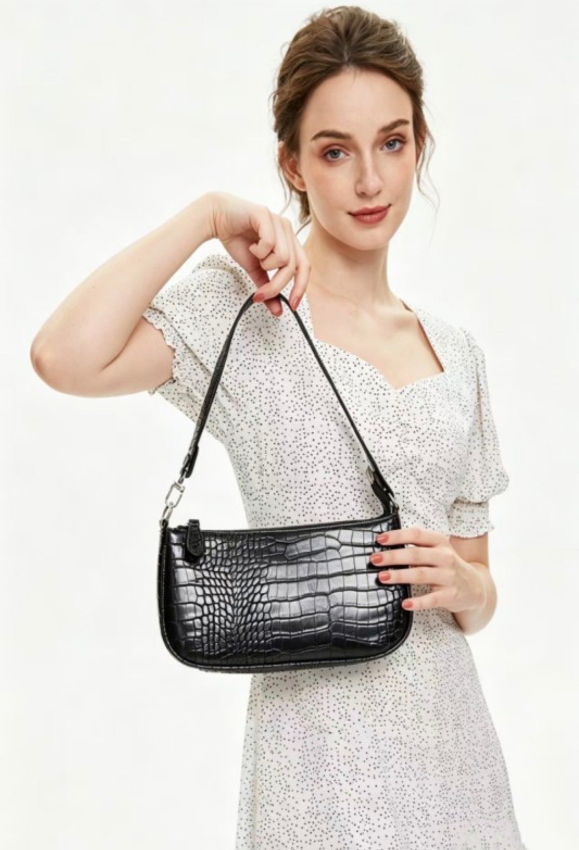 ZEN Crocodile Pattern Clutch Shoulder Purse Black