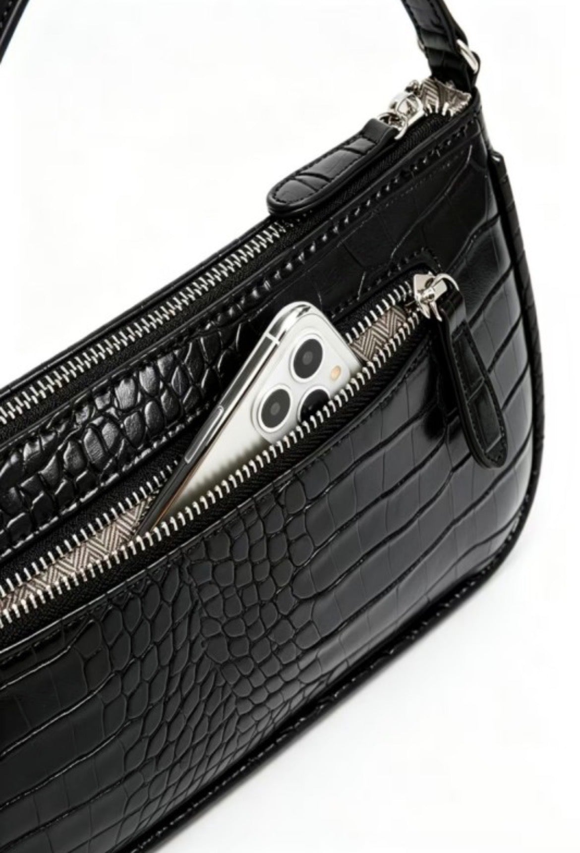 ZEN Crocodile Pattern Clutch Shoulder Purse Black