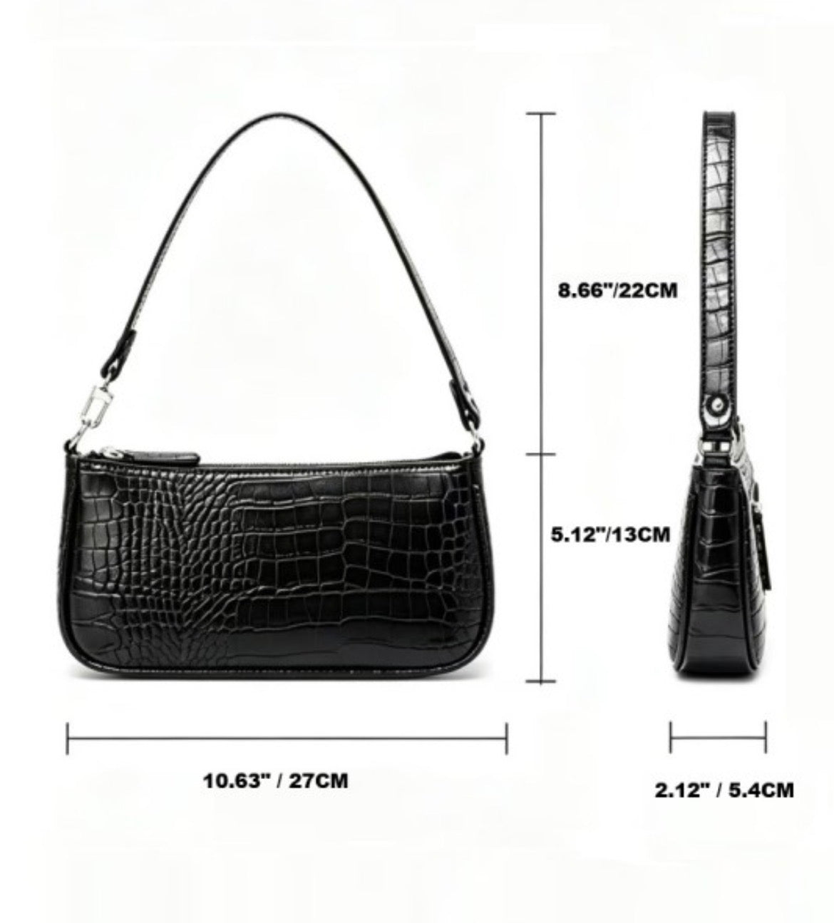 ZEN Crocodile Pattern Clutch Shoulder Purse Black