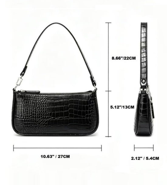 ZEN Crocodile Pattern Clutch Shoulder Purse Black