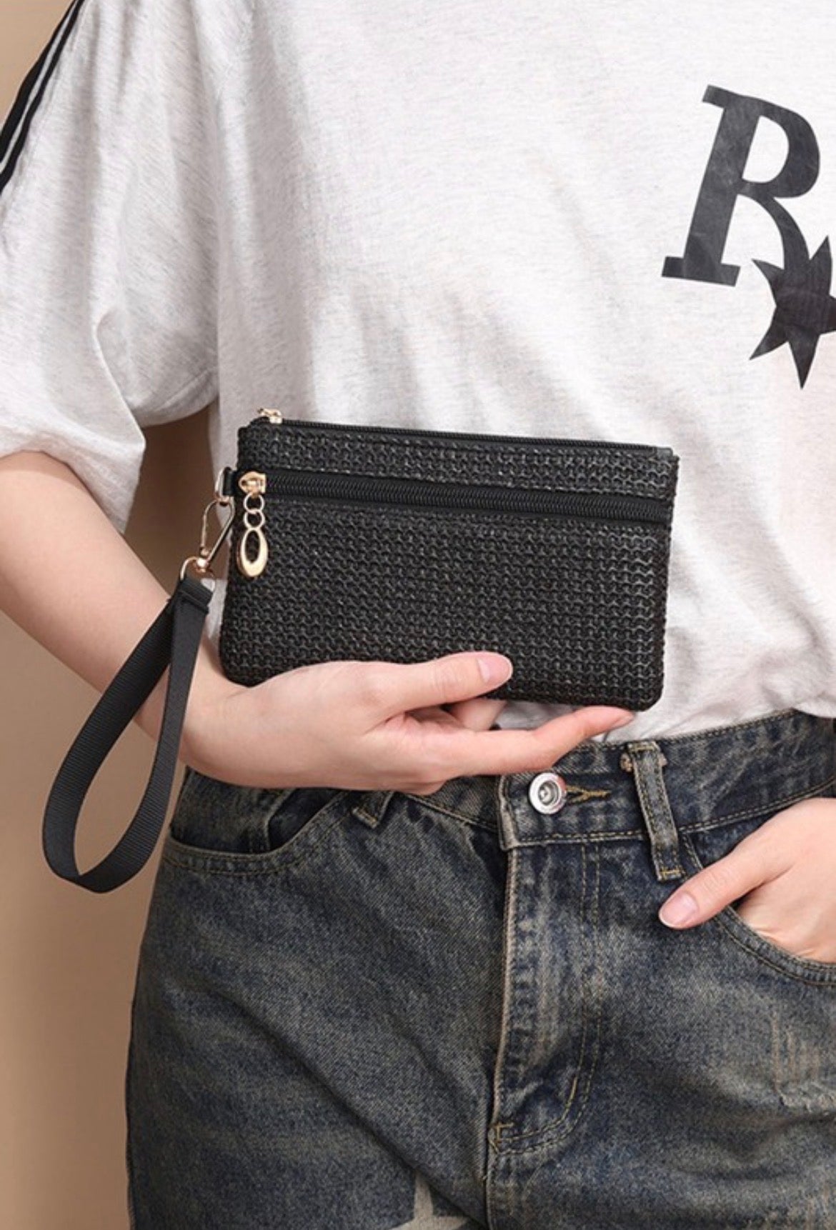 ZEN Boho Woven Straw Wristlet Wallet Bag