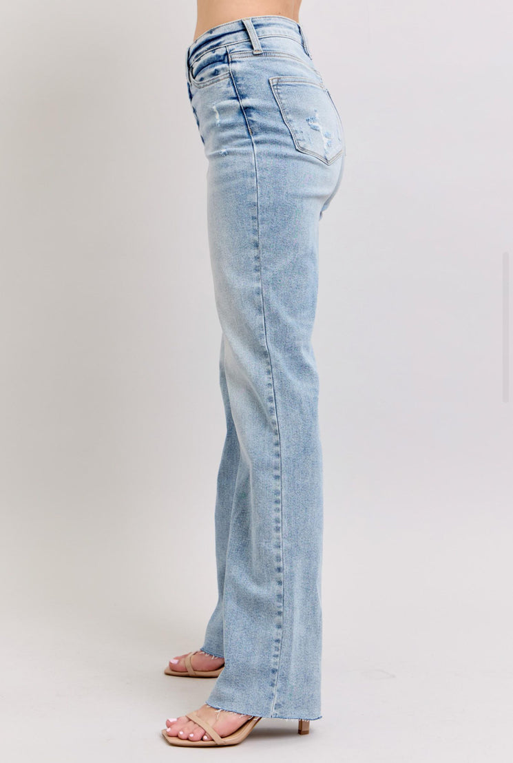 Judy Blue Stretch Straight Leg Raw Edge Denim