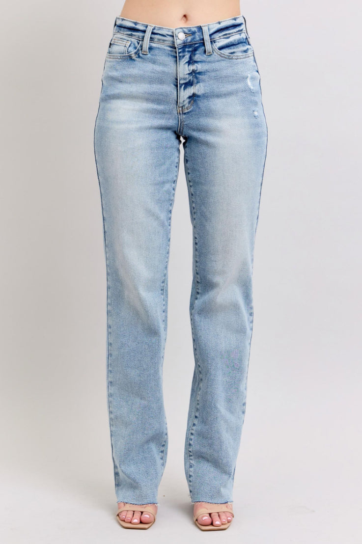 Judy Blue Stretch Straight Leg Raw Edge Denim