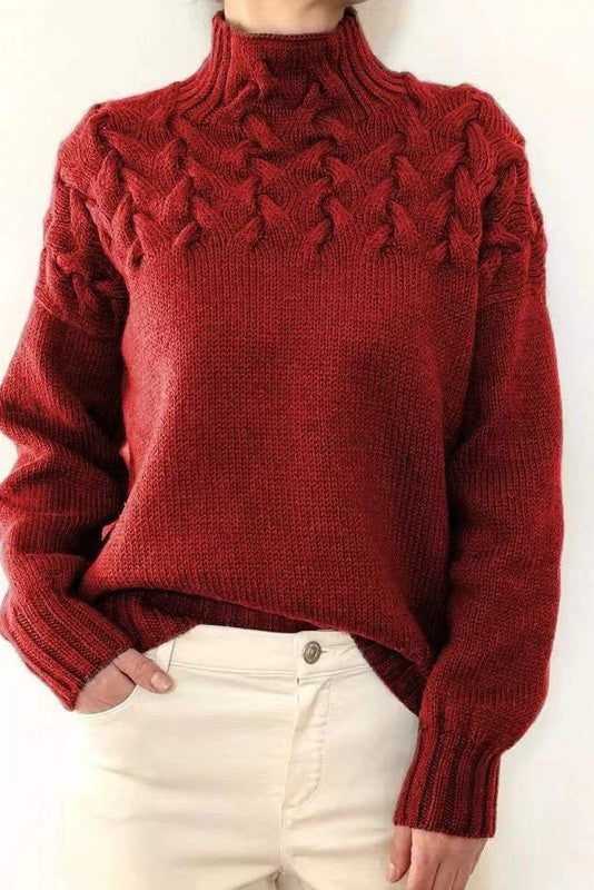 MS Red Mock Neck Sweater